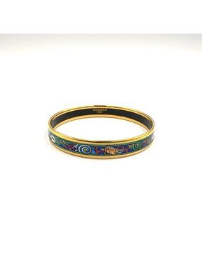 Hermes Enamel Metal Gold Multicolor Bracelet Bangle